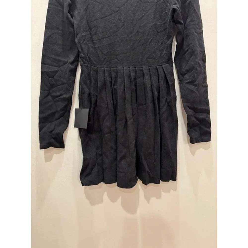 Lulus Black Ribbed Knit Button Front Pleated Skirt Dress Size M - Picture 9 of 15